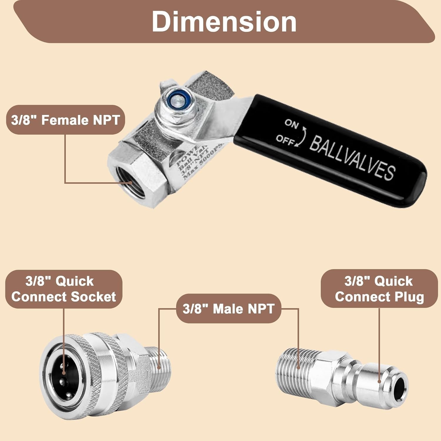 Ball Valve Pressure Washer, 3/8 Inch Quick Connect 5000 PSI, Shut Off Valve for