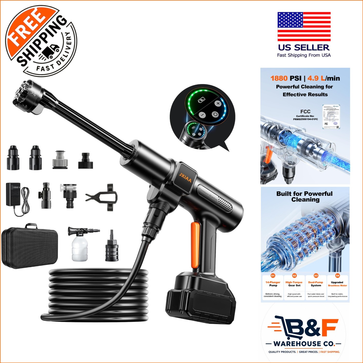 Handheld Car Washer with Brushless Motor – 6-in-1 Nozzle for Versatile Cleaning