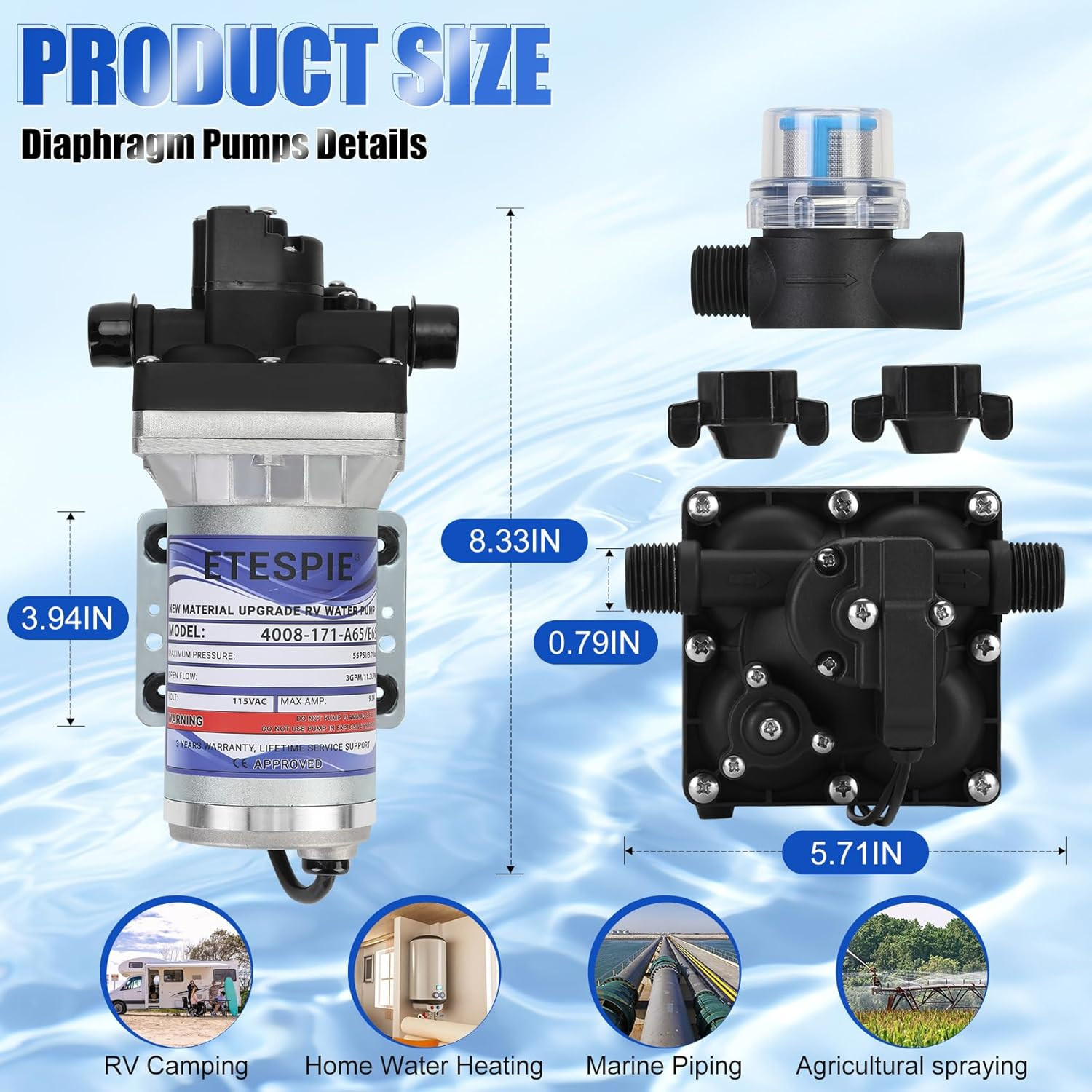 4008-171-A65/E65 Water Pump, 115V 3.0GPM with Strainer, Portable Electric Utilit