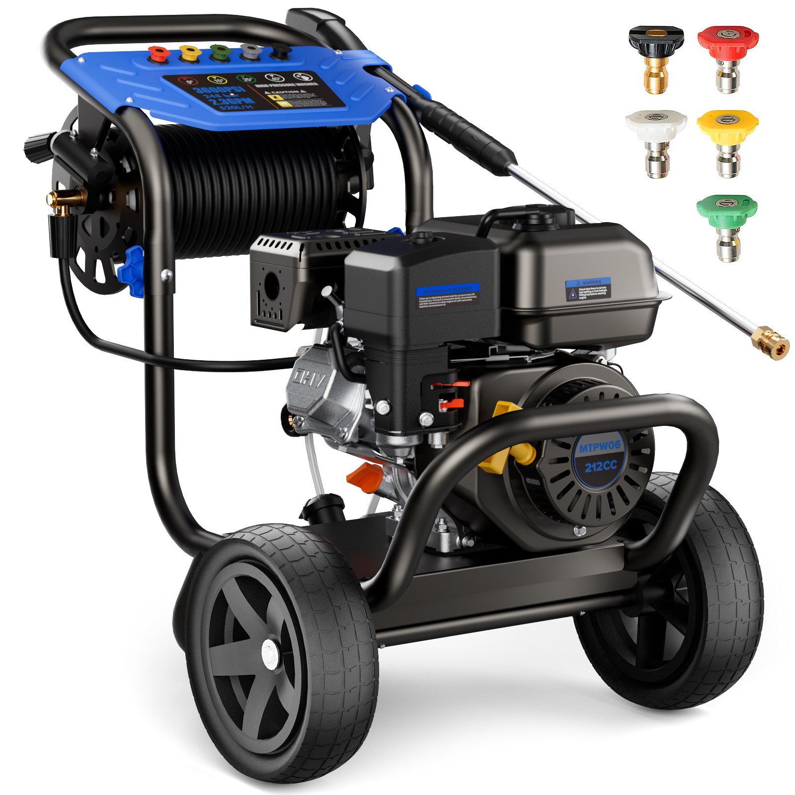 Mutaomay Gas Powered Pressure Washer 3600PSI 2.3GPM 212CC 30ft Hose&5 Nozzles