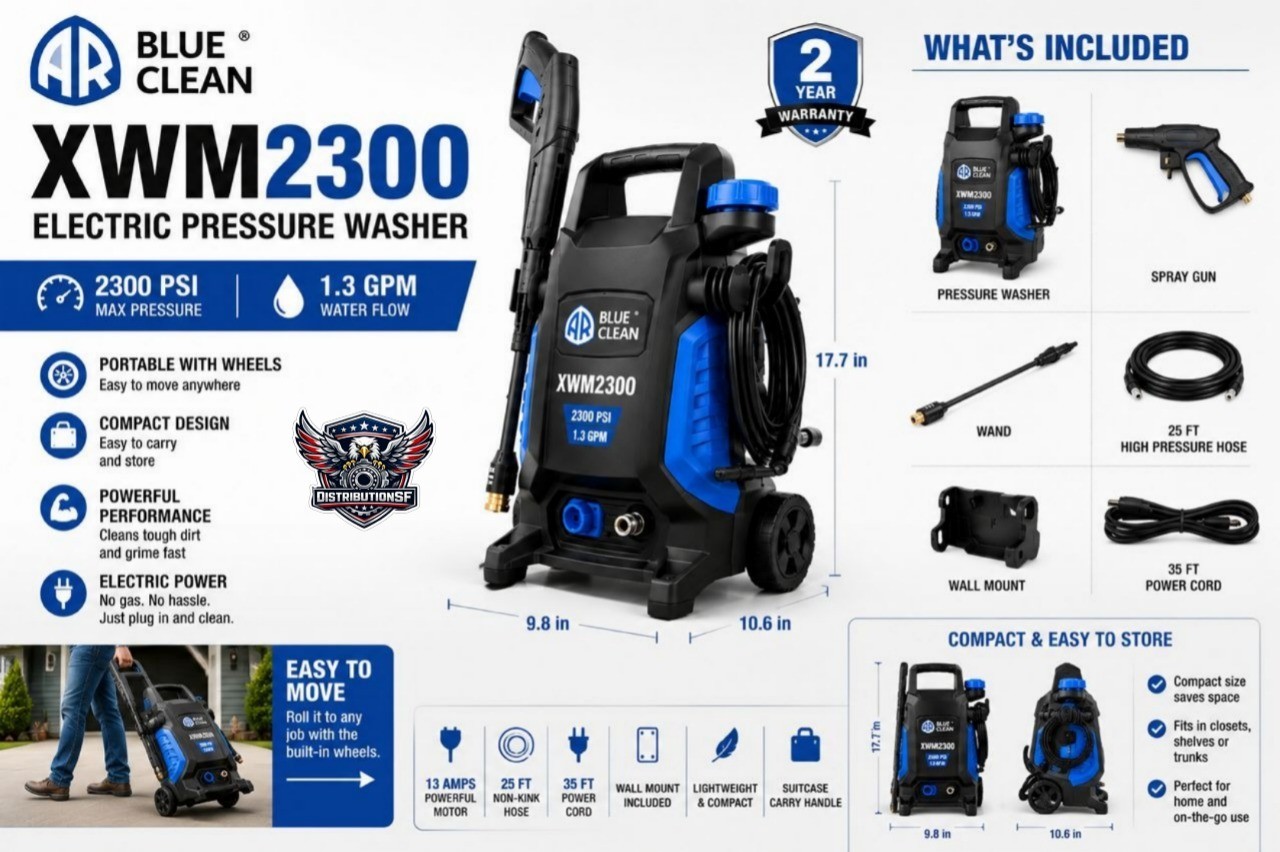 AR Blue Clean XWM2300 Electric Pressure Washer 2300 PSI 1.3 GPM Portable