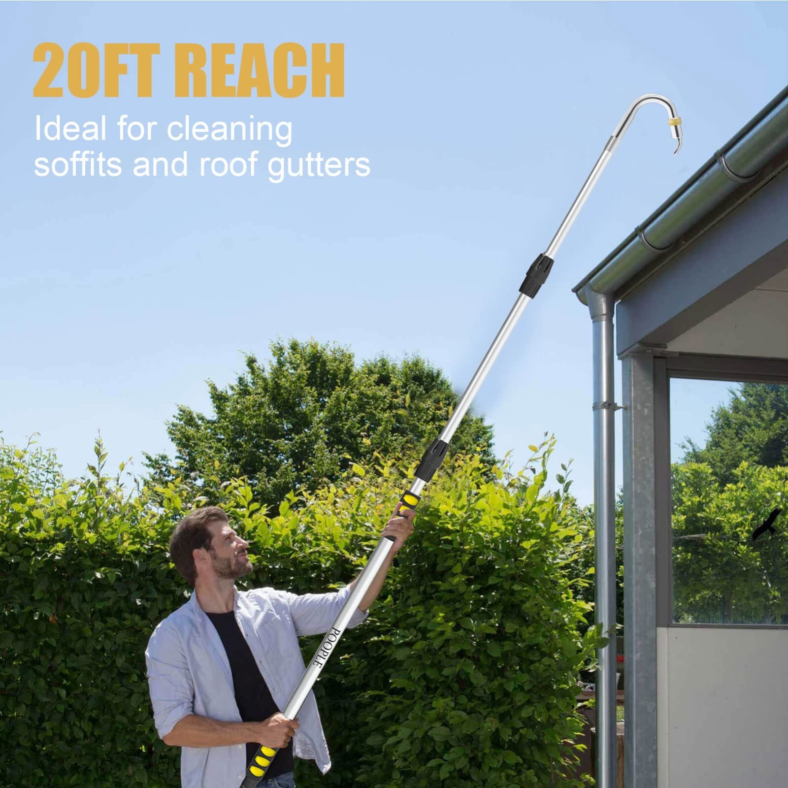 20FT Telescoping Gutter Cleaning Tool, 360° Metal Head, Hose Attachment, Easy Re