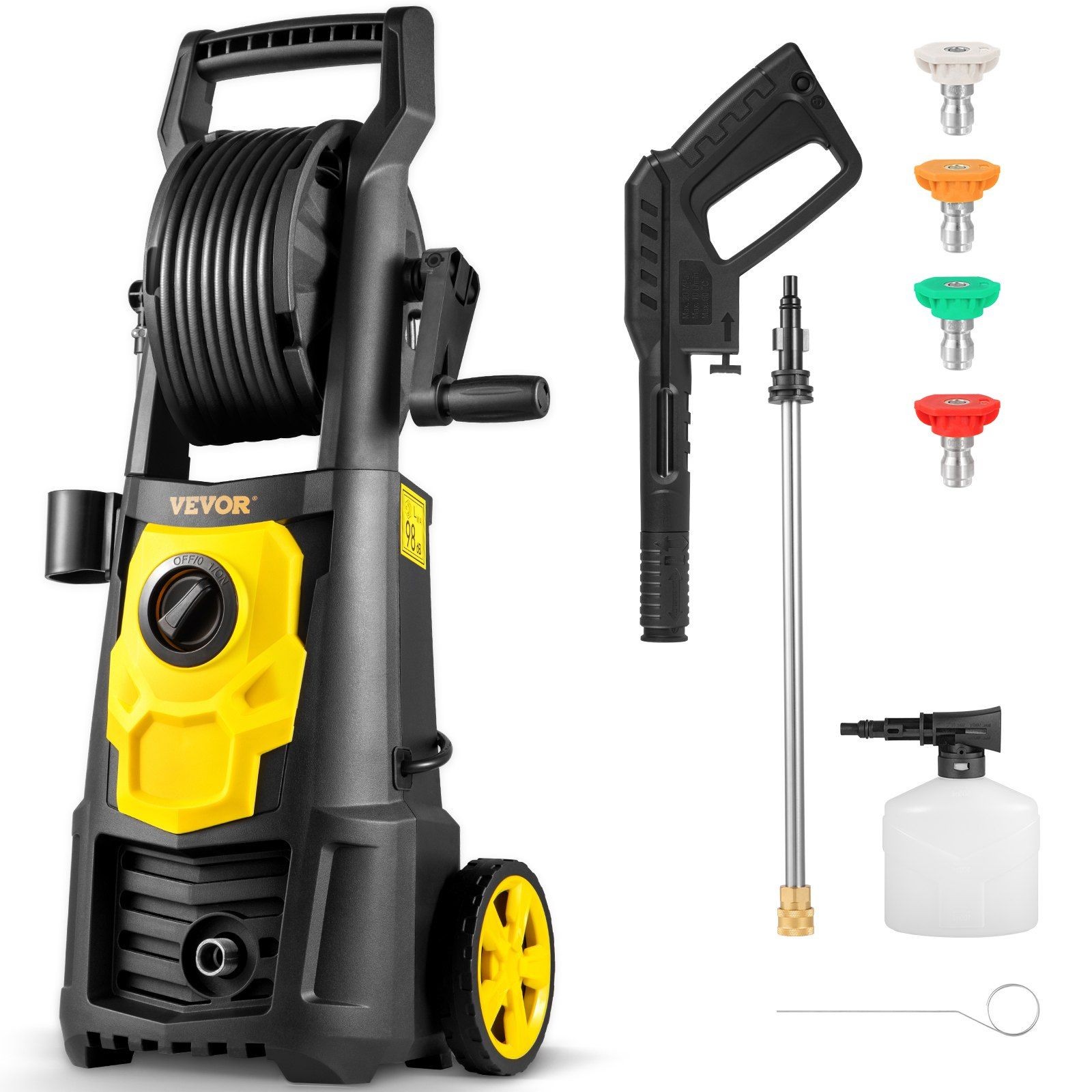2000PSI 1.65GPM Portable Electric Power Washer, 30ft Reel, 5-Metal Nozzles