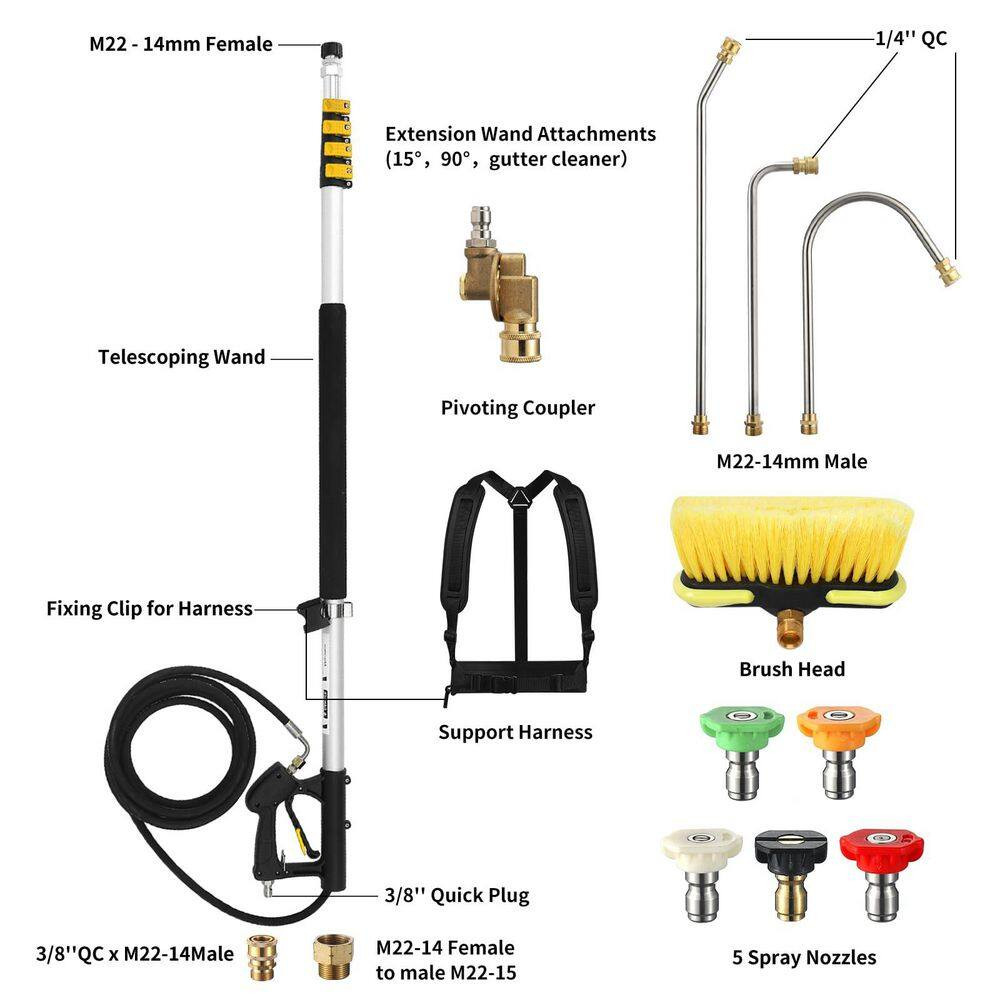 24 Ft. Telescoping Pressure Washer Sprayer Wand with Brush Head Gutter Cleaner 5