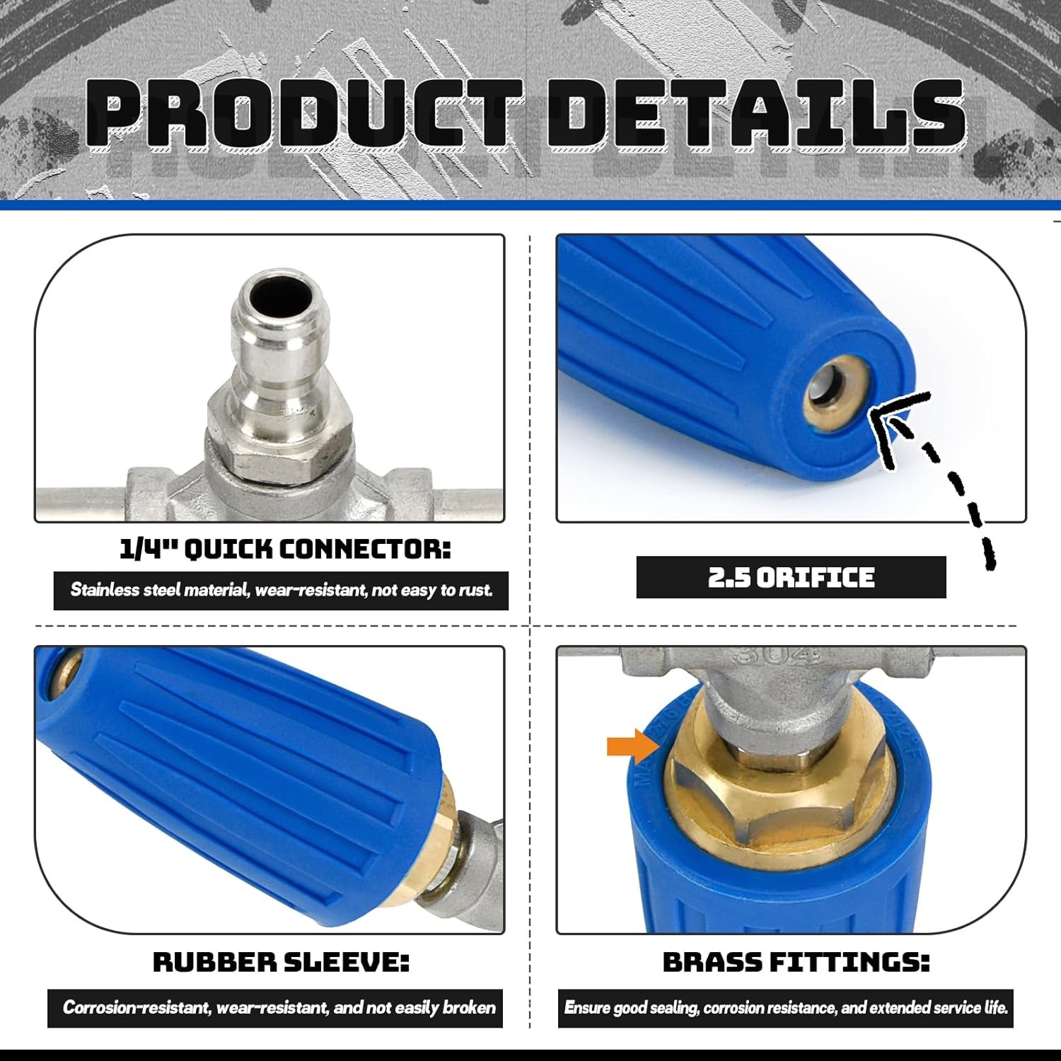 Triple Turbo Pressure Washer Nozzle 360° Rotating 4000 PSI 1/4″ Quick Connector