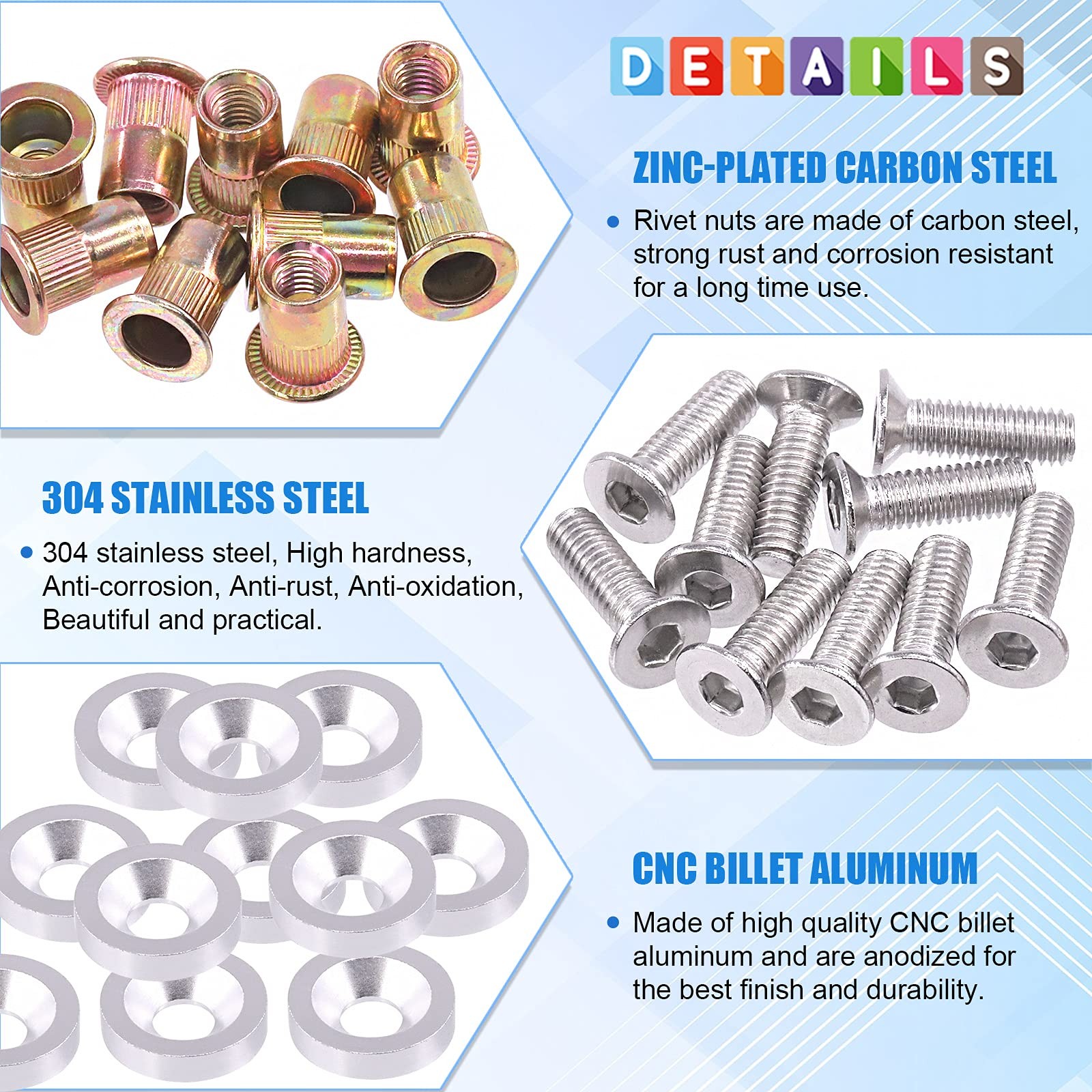 61Pcs Silver M6 Aluminum Bumper Fender Washer CNC Finishing Washer Engine Bay…