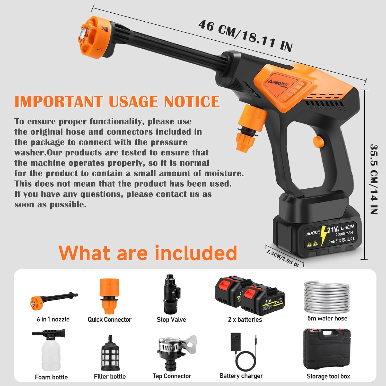 Cordless Portable Washer Battery Powered, 6 in 1 Nozzle Handheld Washer with Tap