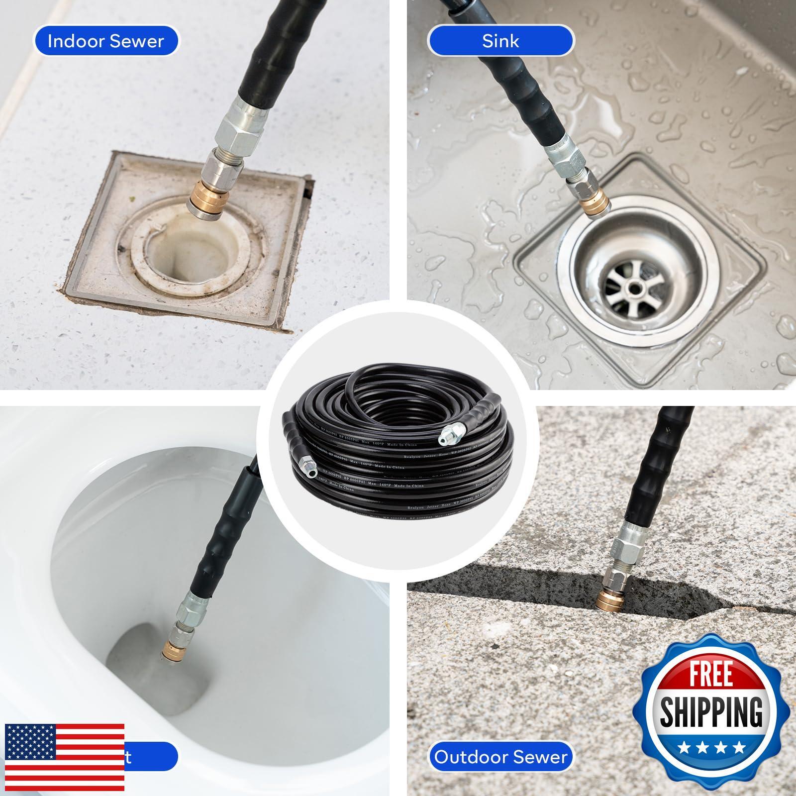 Sewer Jetter Kit 100FT for Pressure Washer, Pressure Washer Drain Jetter with