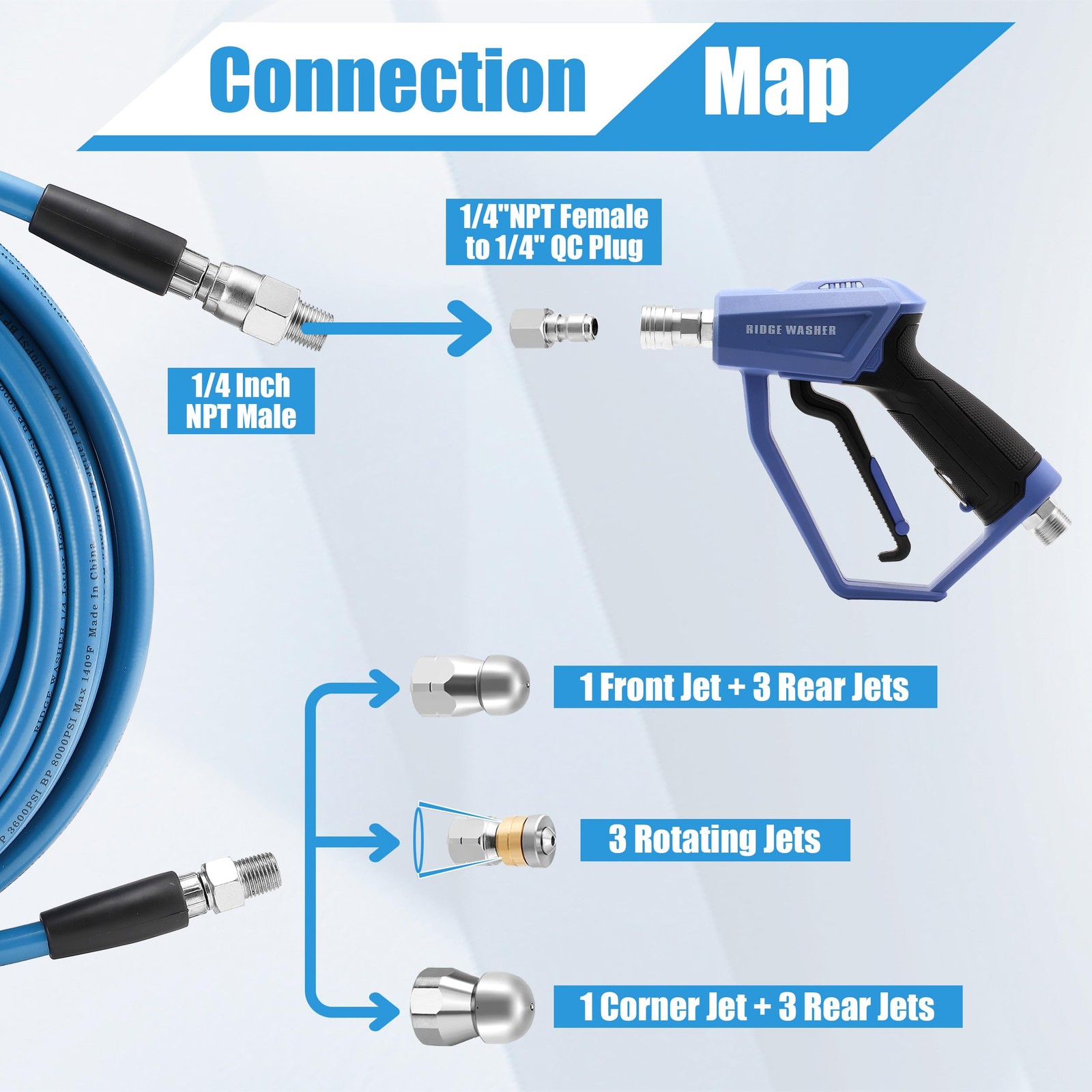 Sewer Jetter Kit for Pressure Washer 100FT, 3600 PSI Drain Cleaning Hose with…