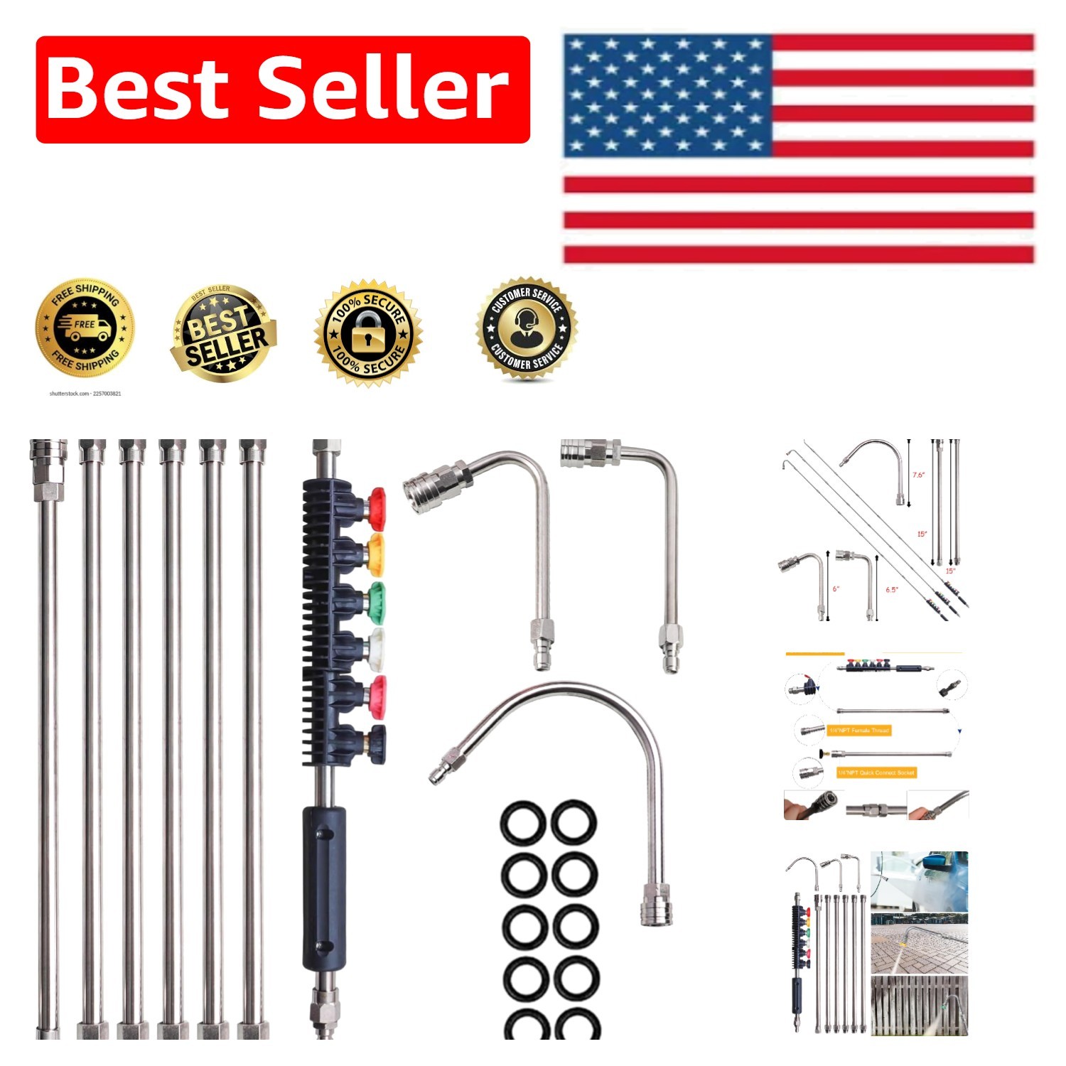 Versatile Power Washer Lance Set with 6 Nozzle Tips & Gutter Cleaner – 4000 PSI