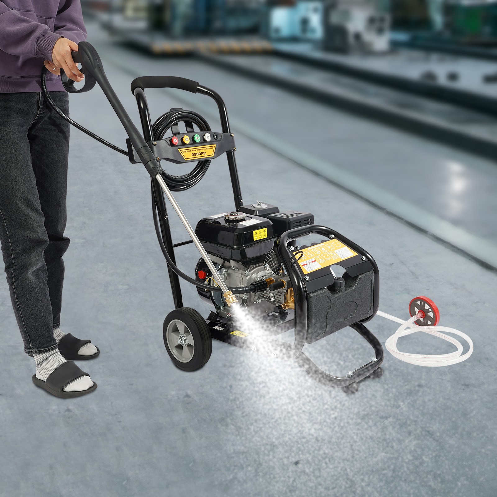 2200PSI Gasoline High Pressure Washer 7HP Gasoline Manual Washer w/ Hose 3400RPM