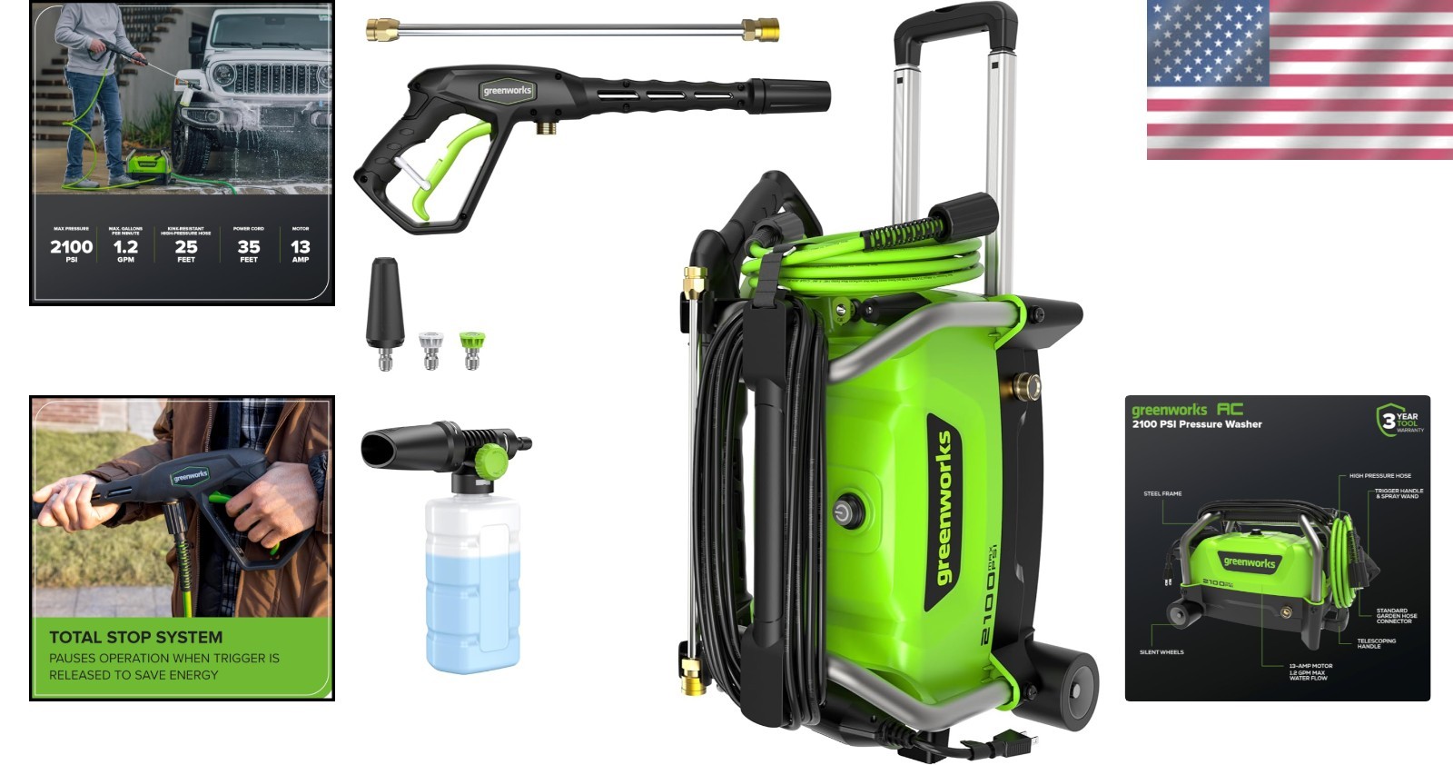 High-Performance 2100 PSI Corded Pressure Washer with 25-Foot Hose & Accessories