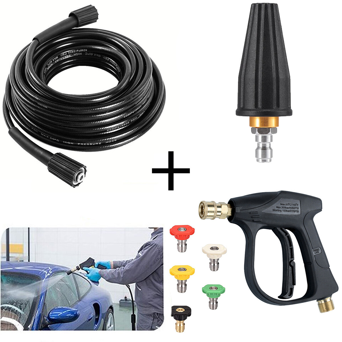 High pressure cleaning machine accessories water gun, 50 FT water pipe, nozzle