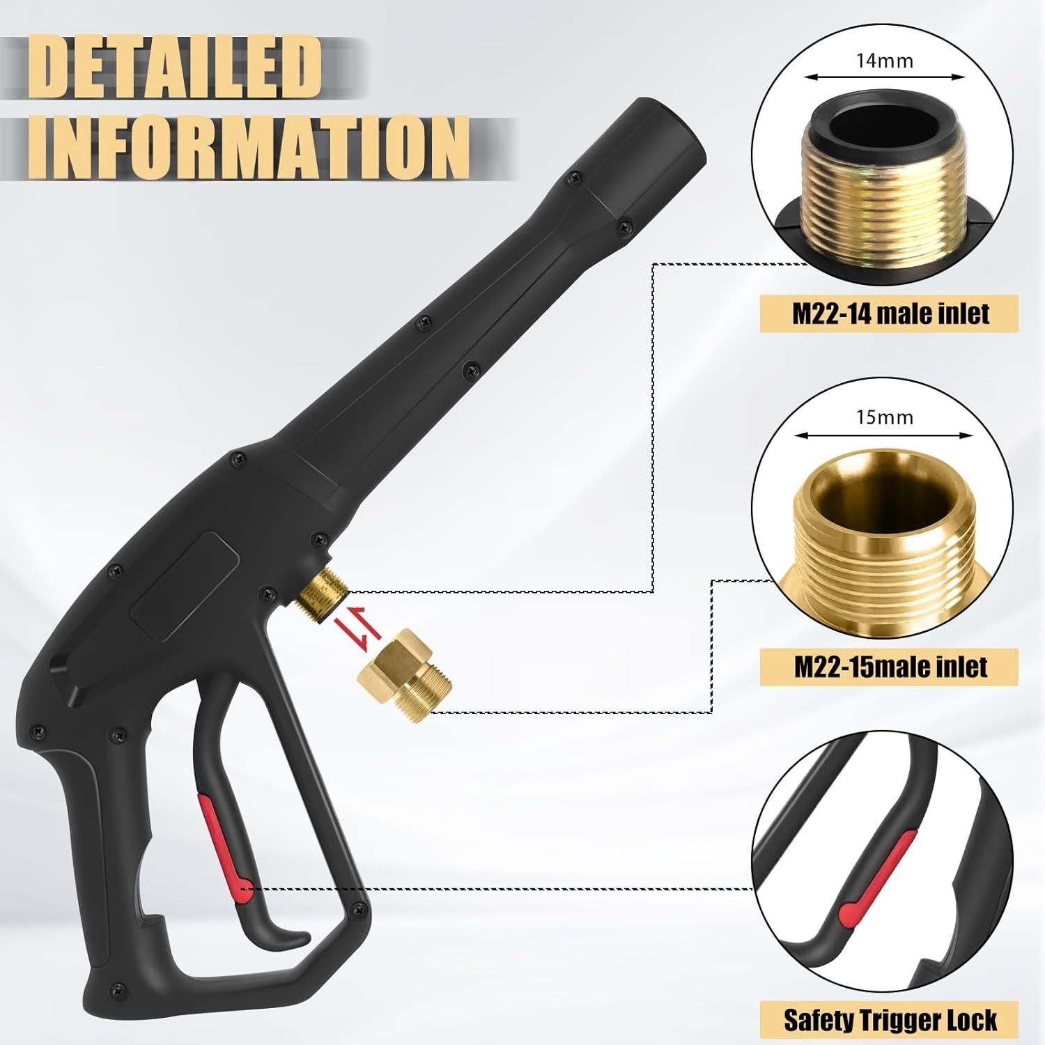 Pressure Washer Spray Gun, for Ryobi with Jet Wand Black