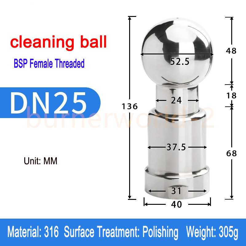 1/2″ 3/4″1″ 2″ Rotating Tank Washing Nozzle CIP Rotary Spray Ball Cleaning Head