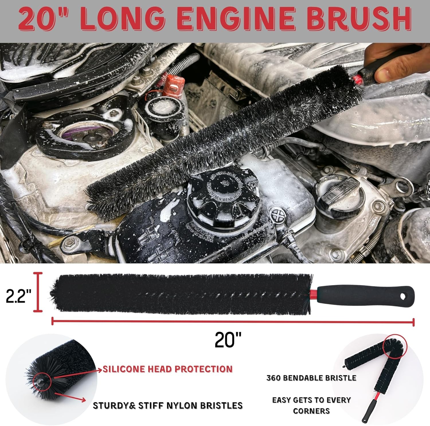 7PACK Car Engine Bay Details Cleaning Kit, Soft-bristled Surface…