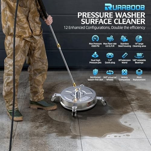 14″ Pressure Washer Surface Cleaner 4500 PSI with 304 Industrial-grade Stainl…