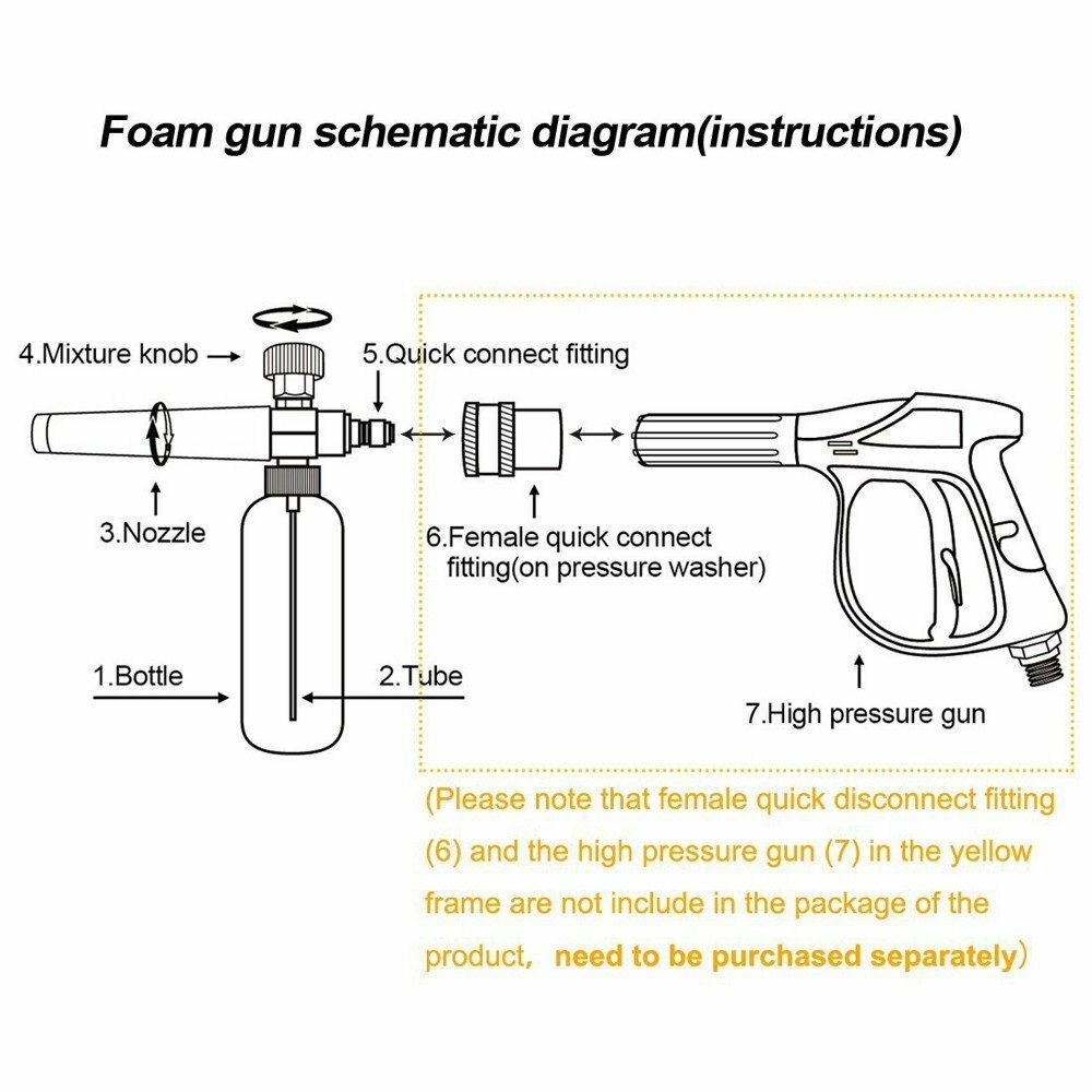 Car Snow Foam Soap Bottle Lance Cannon High Pressure Wash Spray Gun + Nozzle Kit
