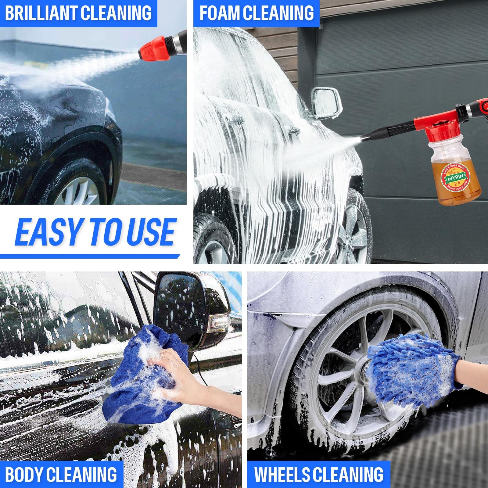 16 IN 1 Car Wash Foam Gun,Adjustable Hose Wash Sprayer for Car/Garden Clean