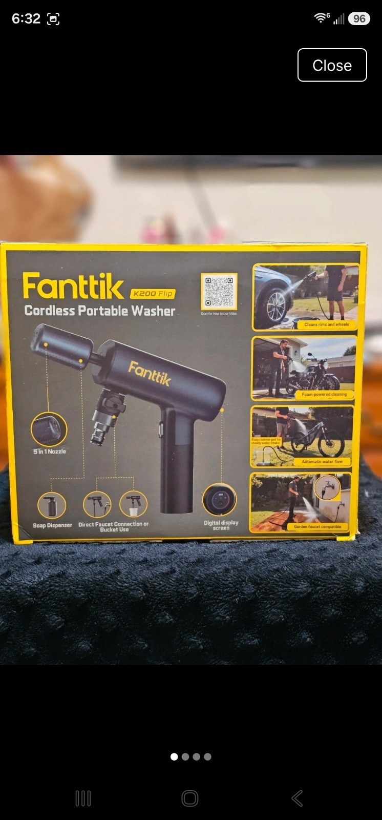 Fanttik K200 Flip Cordless Compact Cold Water Pressure Washer, Soap Tank, Black