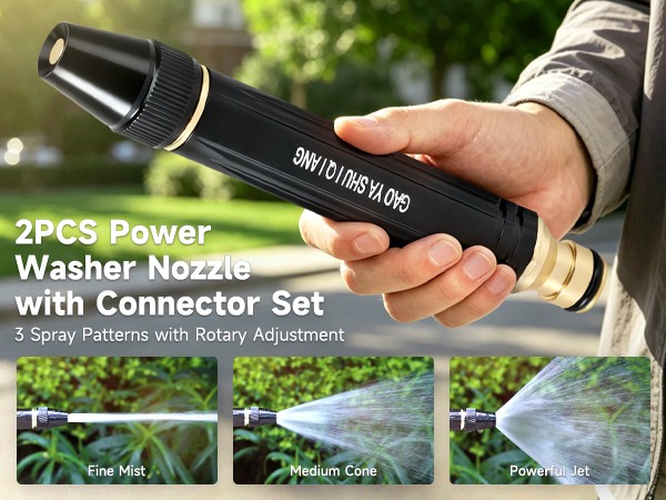2 PCS High Pressure Garden Hose Nozzle Set 3 Adjustable Spray Patterns
