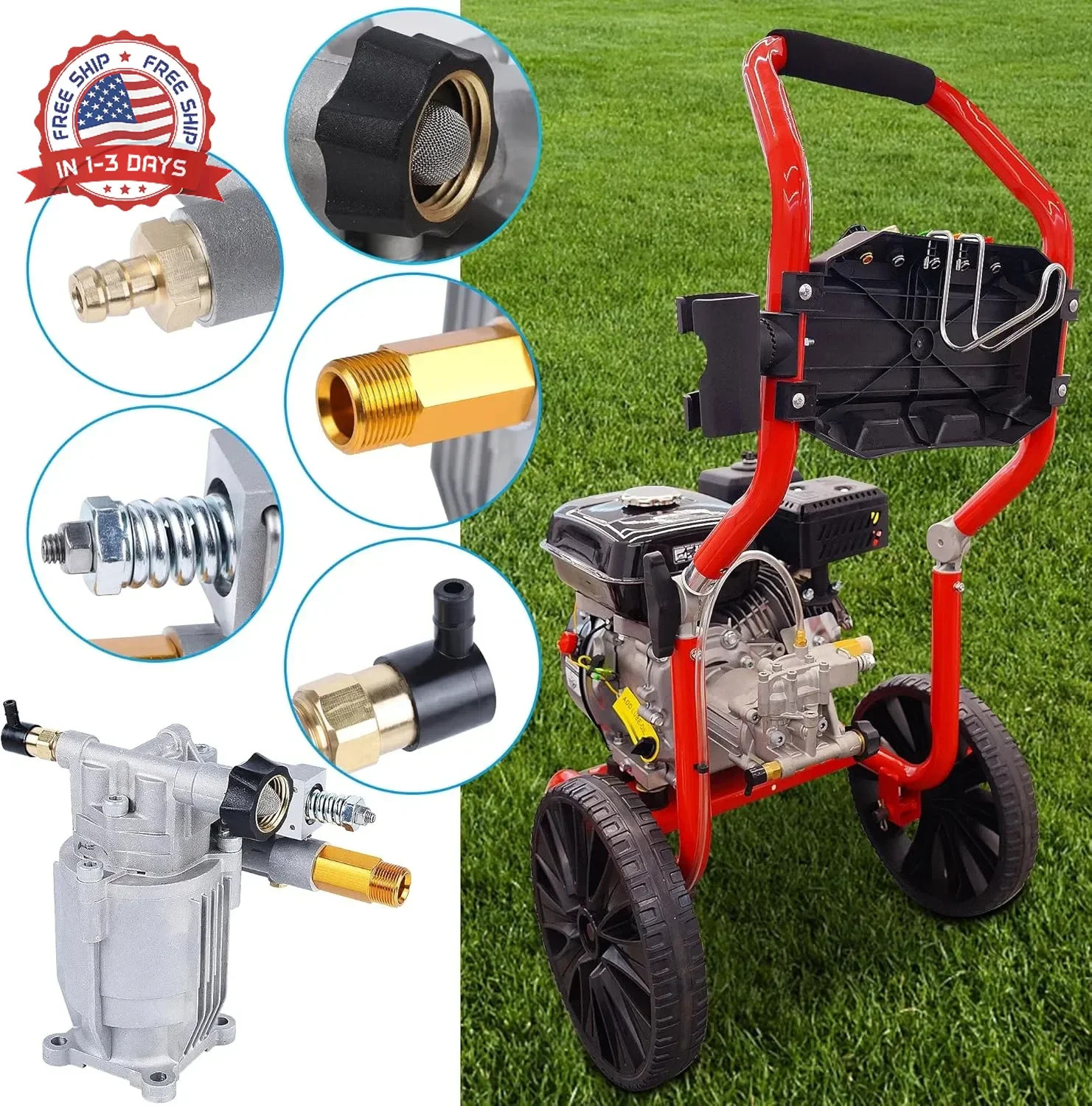 Biswing Pressure Washer Pump, 3/4″ Shaft Horizontal Axial Plunger, 3400 PSI Max,