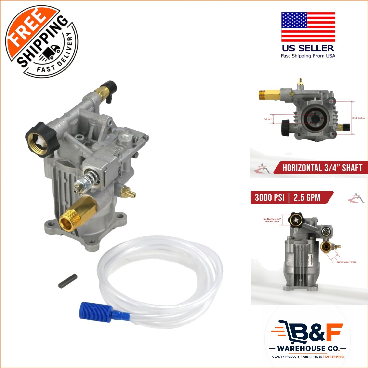 Lightweight Aluminum Power Washer Pump – 2.5 GPM, 3000 PSI for Troy-Bilt Models