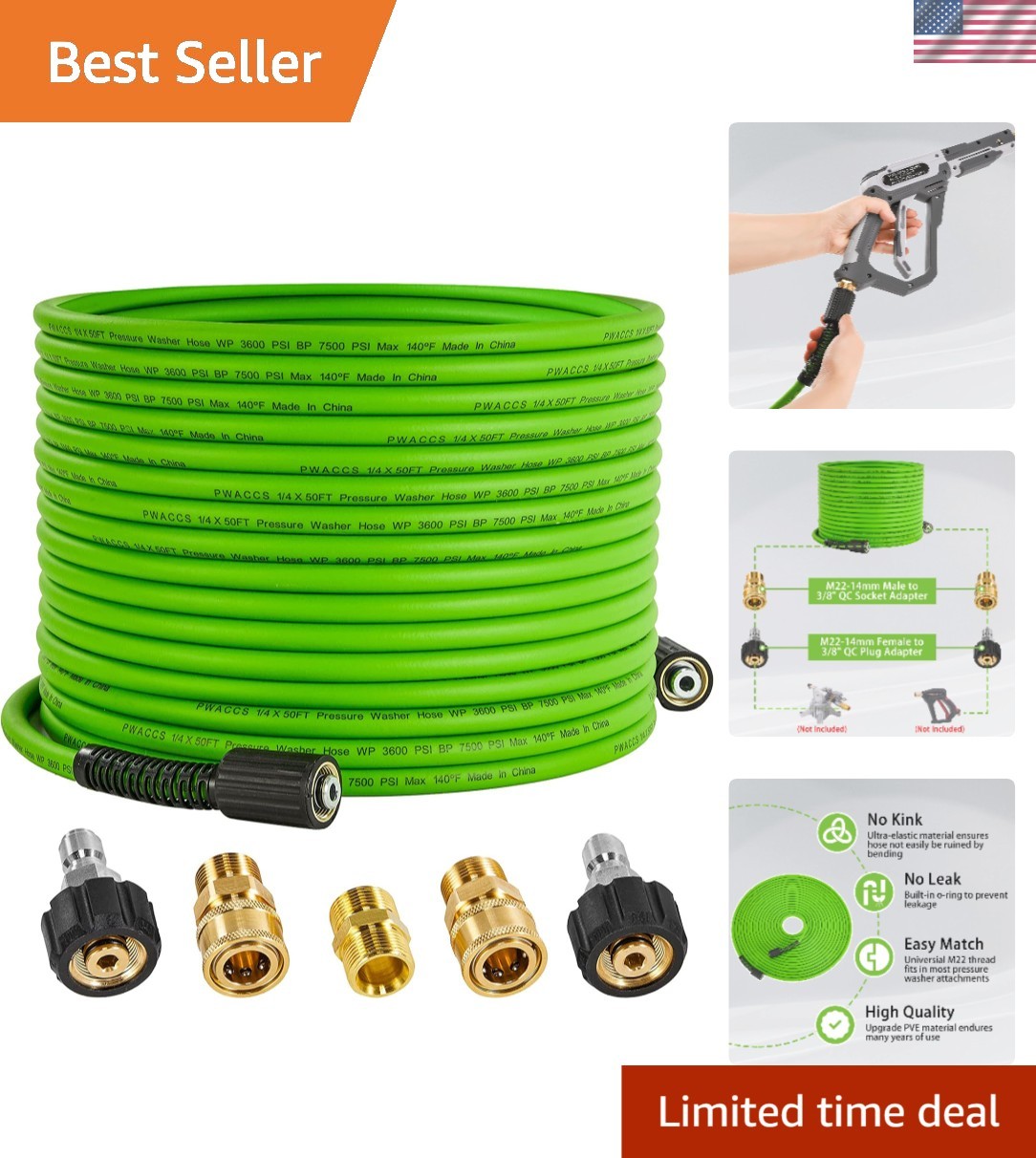 Superior Performance 50FT Pressure Washer Hose – Kink Resistant and Lightweight
