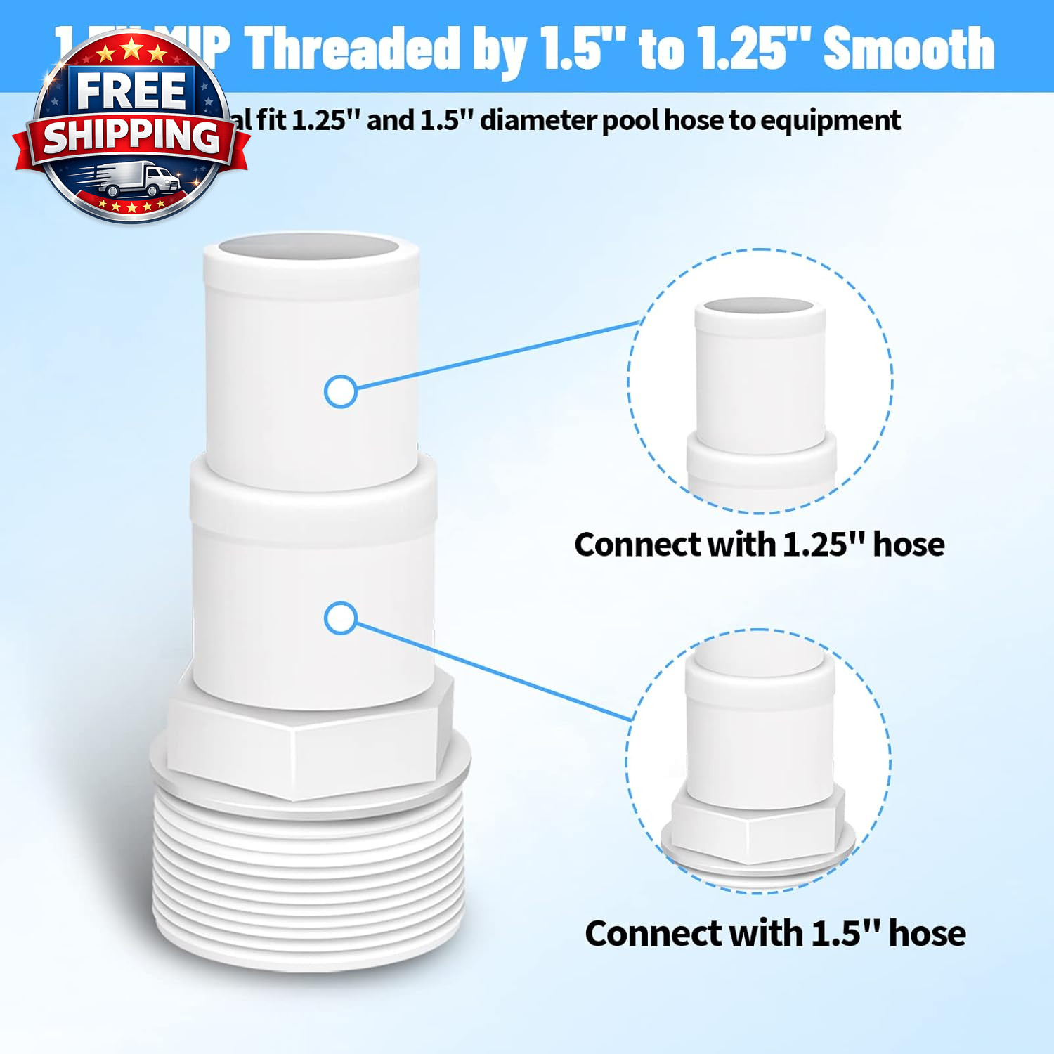 Universal 1.25″ / 1.5″ Combo Hose Adapter Pool Filter Pump Hose Adapter with Cla