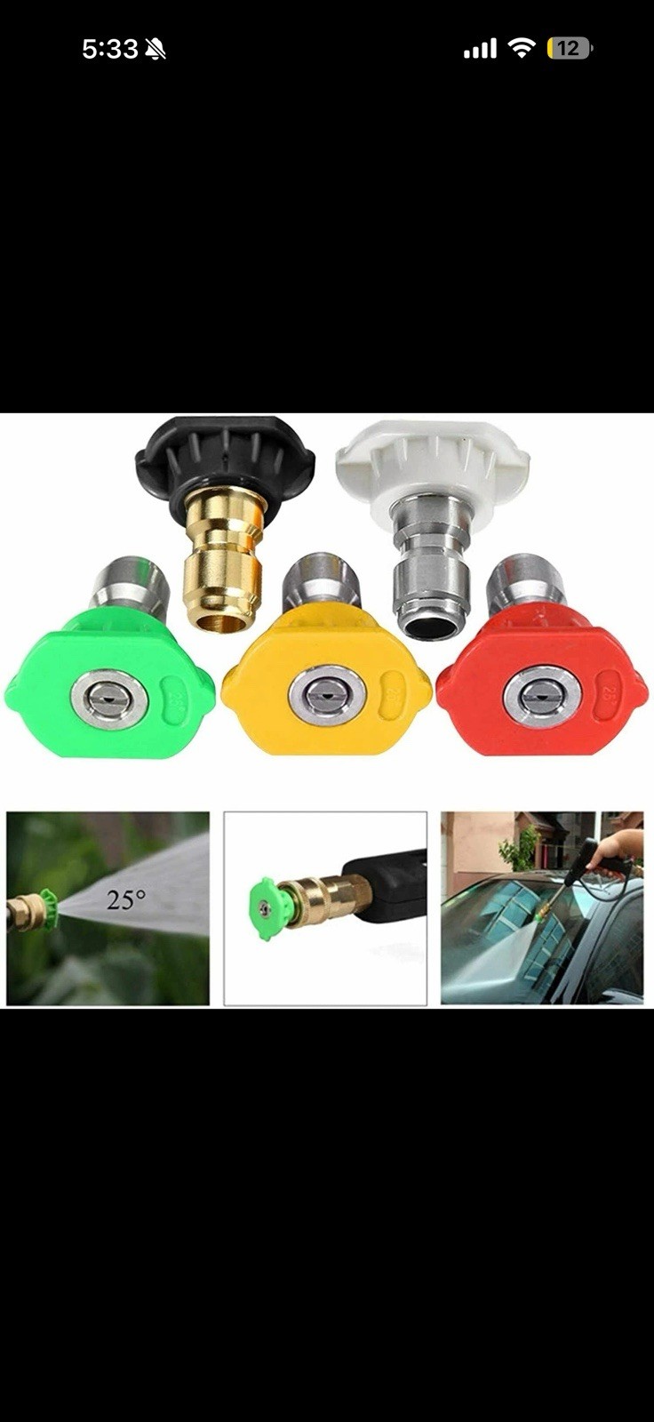 5pcs 1/4″ Pressure Washer Spray Tips Nozzles High Power Quick Connect Kit Set