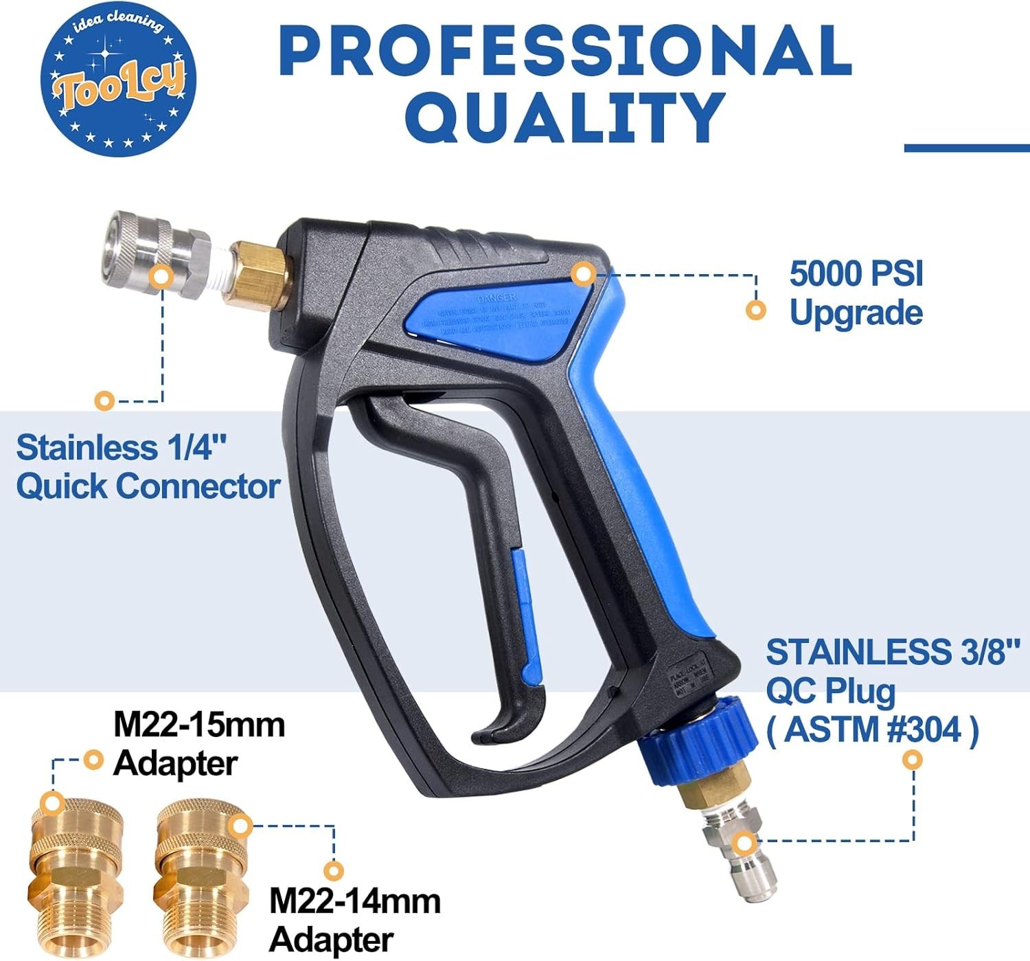 TOOLCY 5000 PSI Pressure Washer Short Gun, Stainless Steel 1/4” Quick Connector