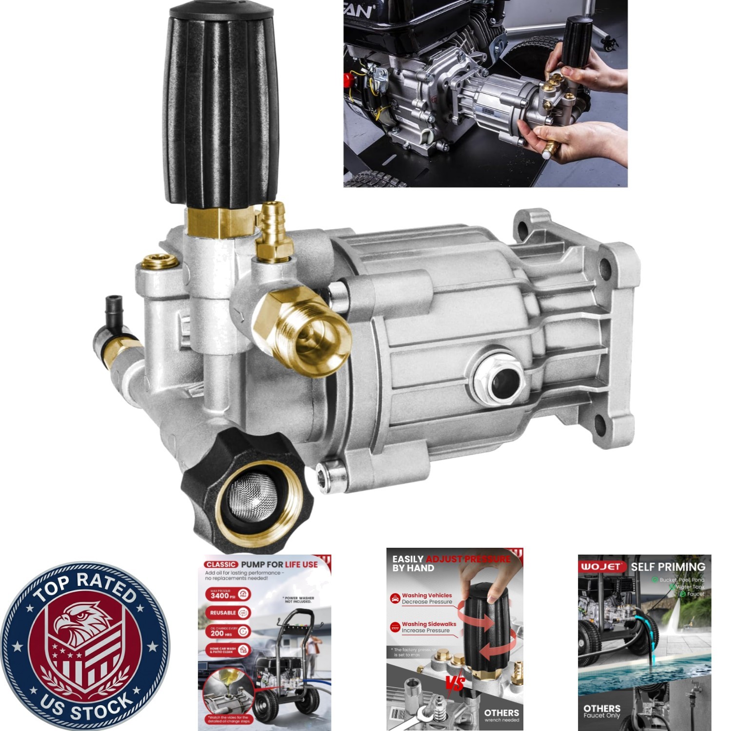 Durable 3400 PSI Replacement Pressure Washer Pump, 3/4″ Shaft, Easy Install Kit