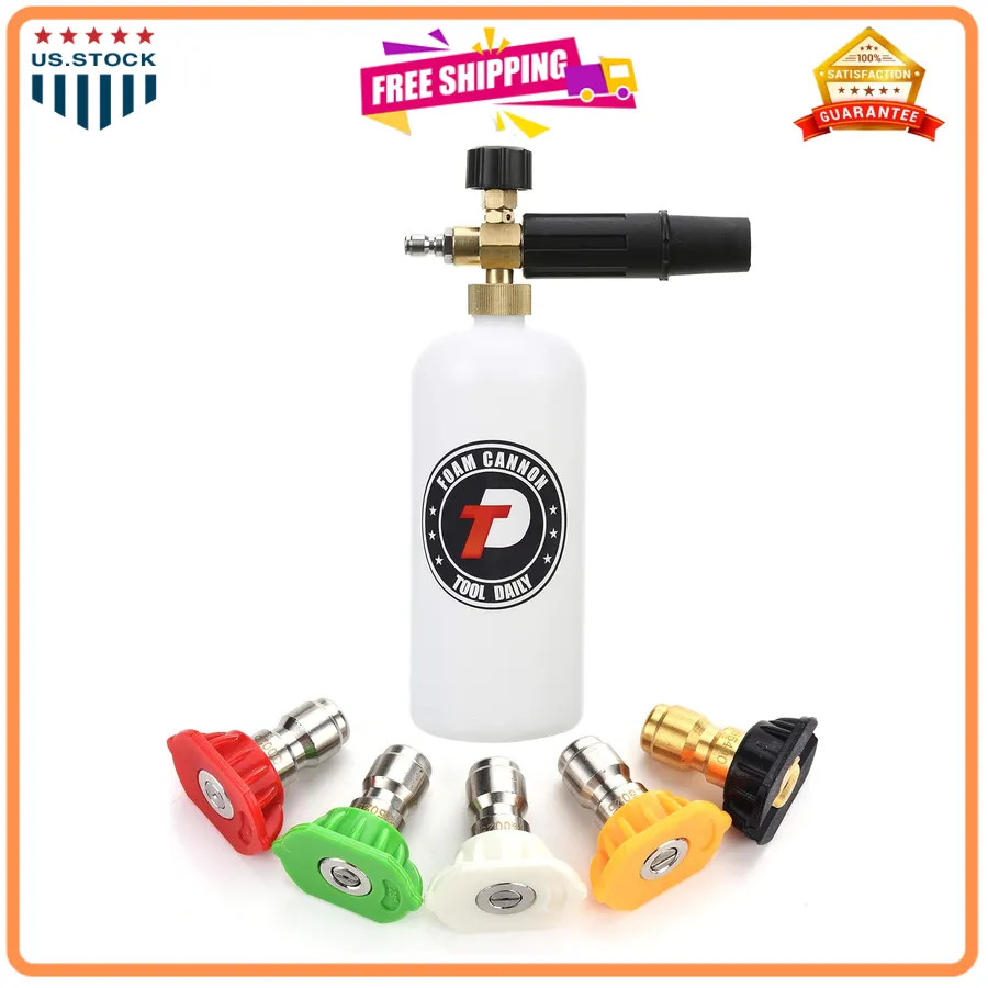 Foam Cannon with 1/4 Inch Quick Connector 1 Liter and 5 Pressure Washer Nozzl…