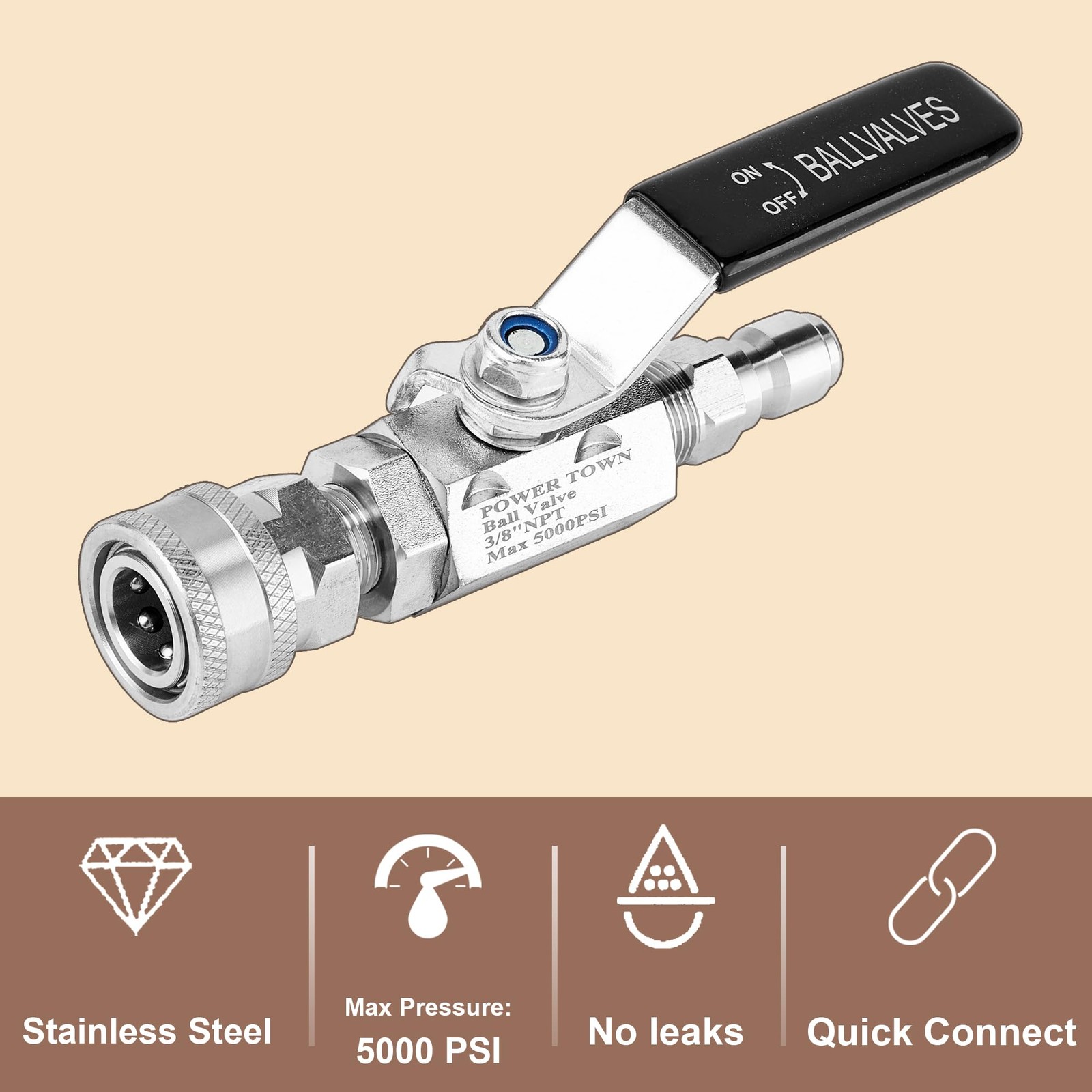 Ball Valve Pressure Washer 3/8 Inch Quick Connect 5000 PSI Shut Off Valve