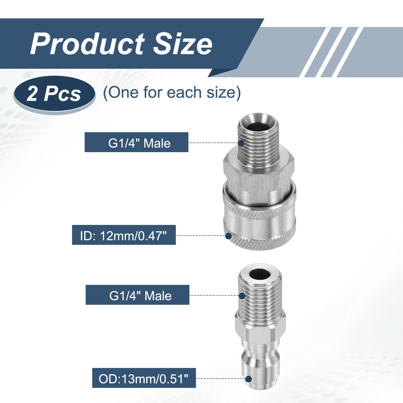 Pressure Washer Adapter, G1/4″ Male Stainless Steel Fittings Kit