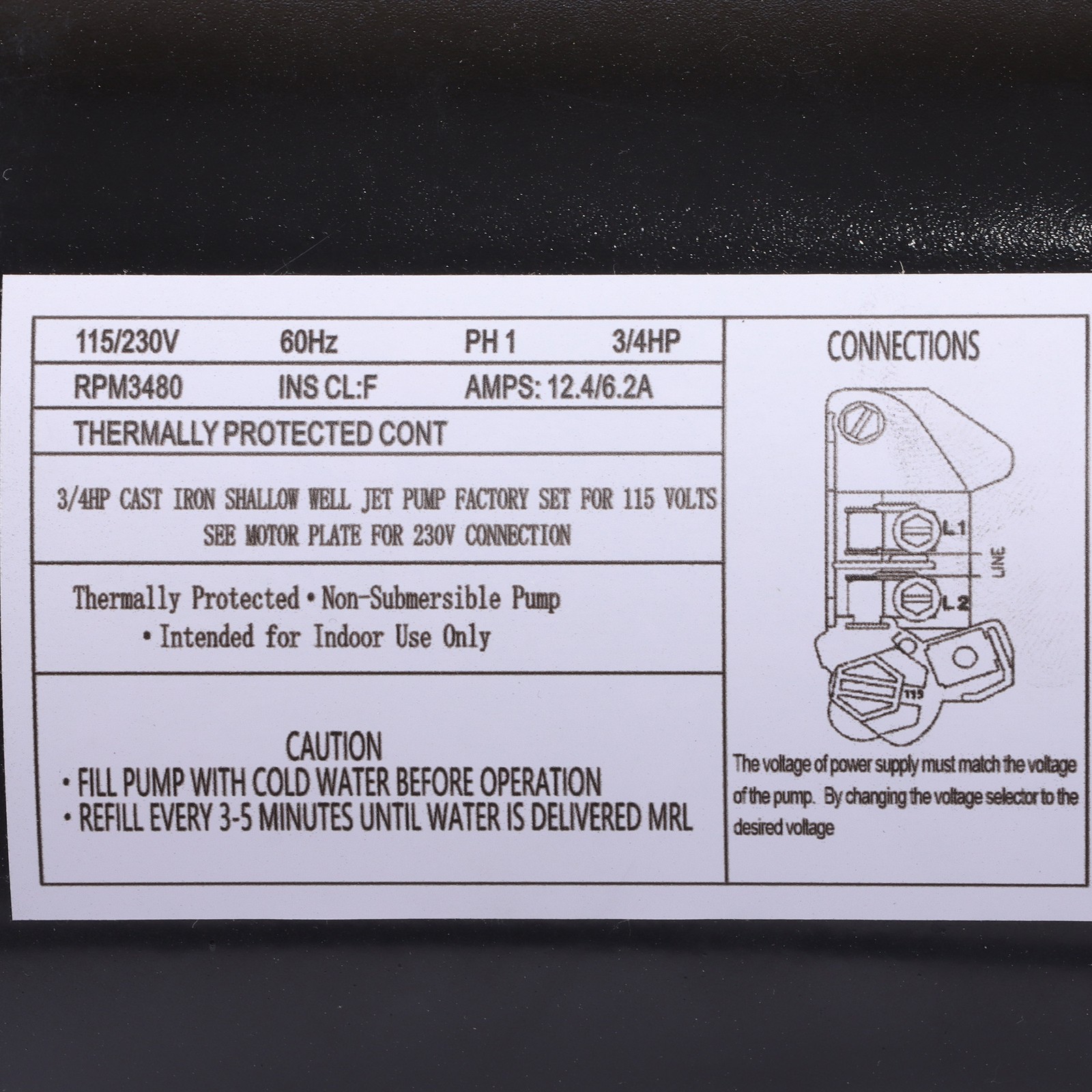 Cast Iron SWS75 3/4 HP Shallow Well Jet Pump Single Phase 510 GPH 115/230V