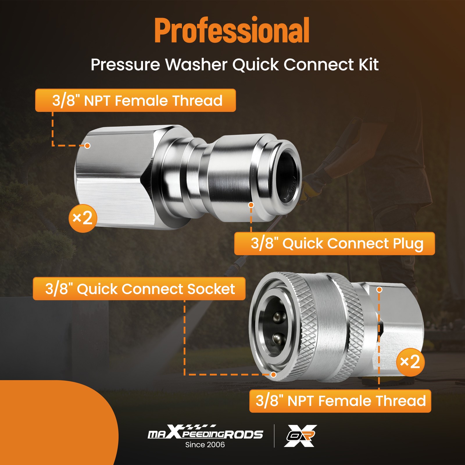 3/8″ NPT Quick Connect Pressure Washer Hose Adapter Coupler Stainless 5000PSI