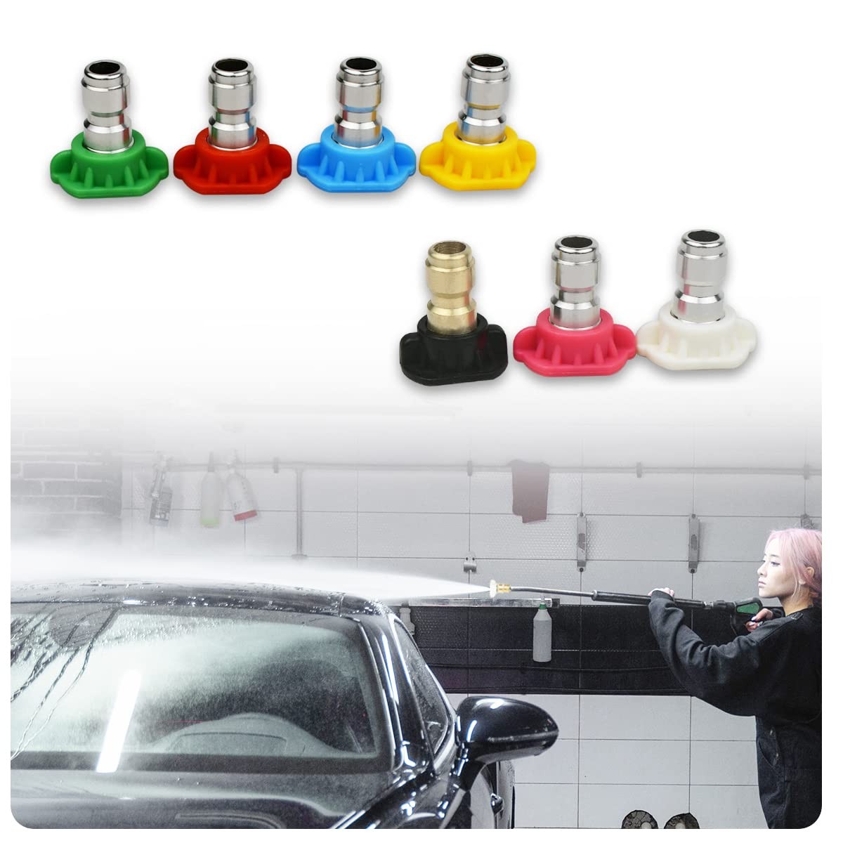 7 PCS Color Pressure Washer Spray Nozzle Tips 1/4 Inch Quick Connect 4000 PSI