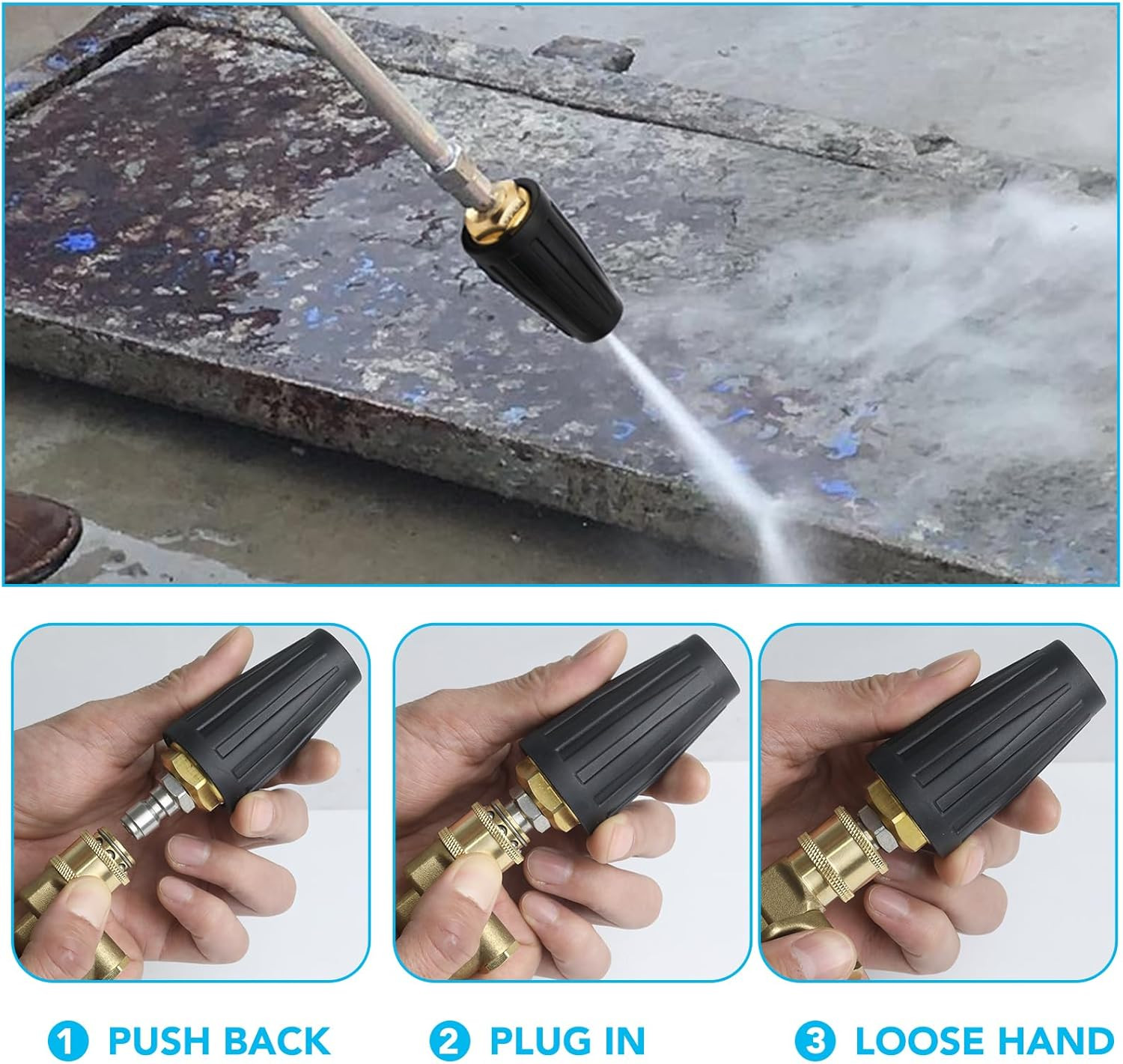Pressure Washer Tips Turbo Nozzle 4000 PSI 360° Rotating Spray Turbo with 1/4”
