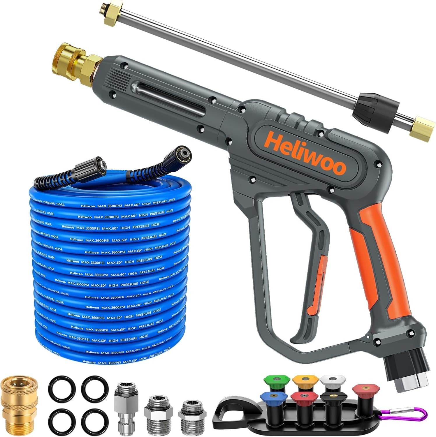 50FT Power Washer Hose with Flexible Extension Wand & 3600 PSI Gun for Easy Use