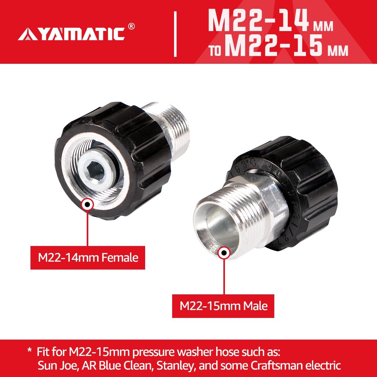 Pressure Washer Adapter, Metric M22-14mm Female to M22-15mm Fitting, Connect …