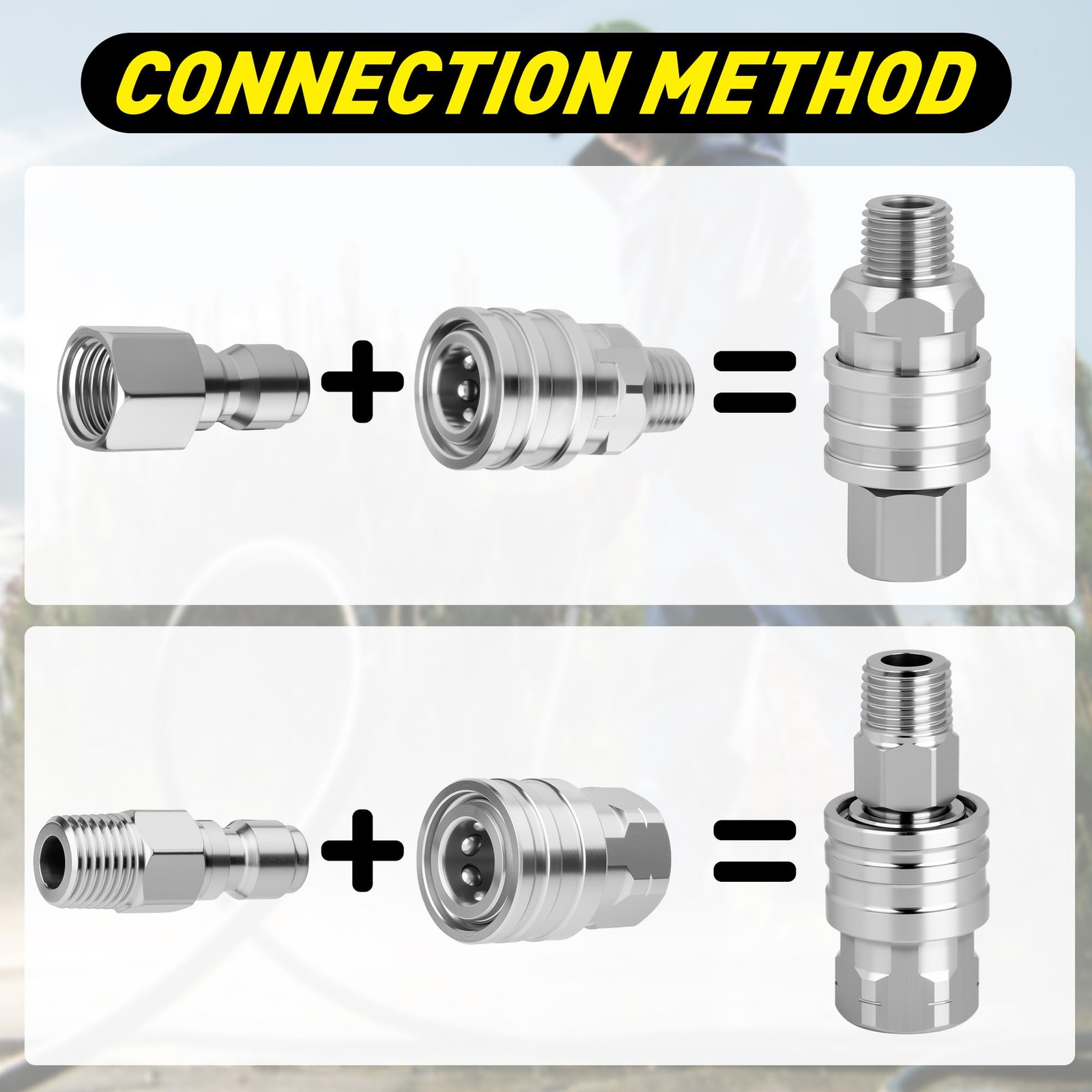 2 Set NPT 1/4 Inch Quick Connect Pressure Washer Fitting Stainless Steel
