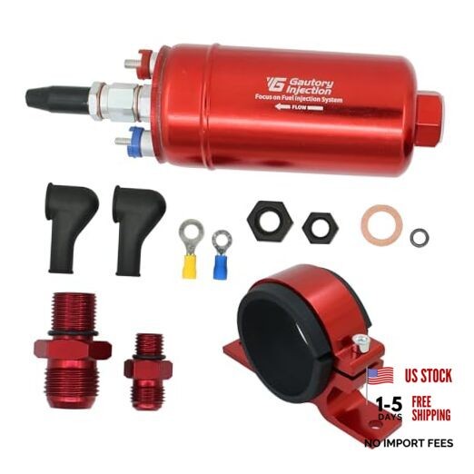 300LPH High Flow External Inline Fuel Pump (044 Style), Red with Bracket