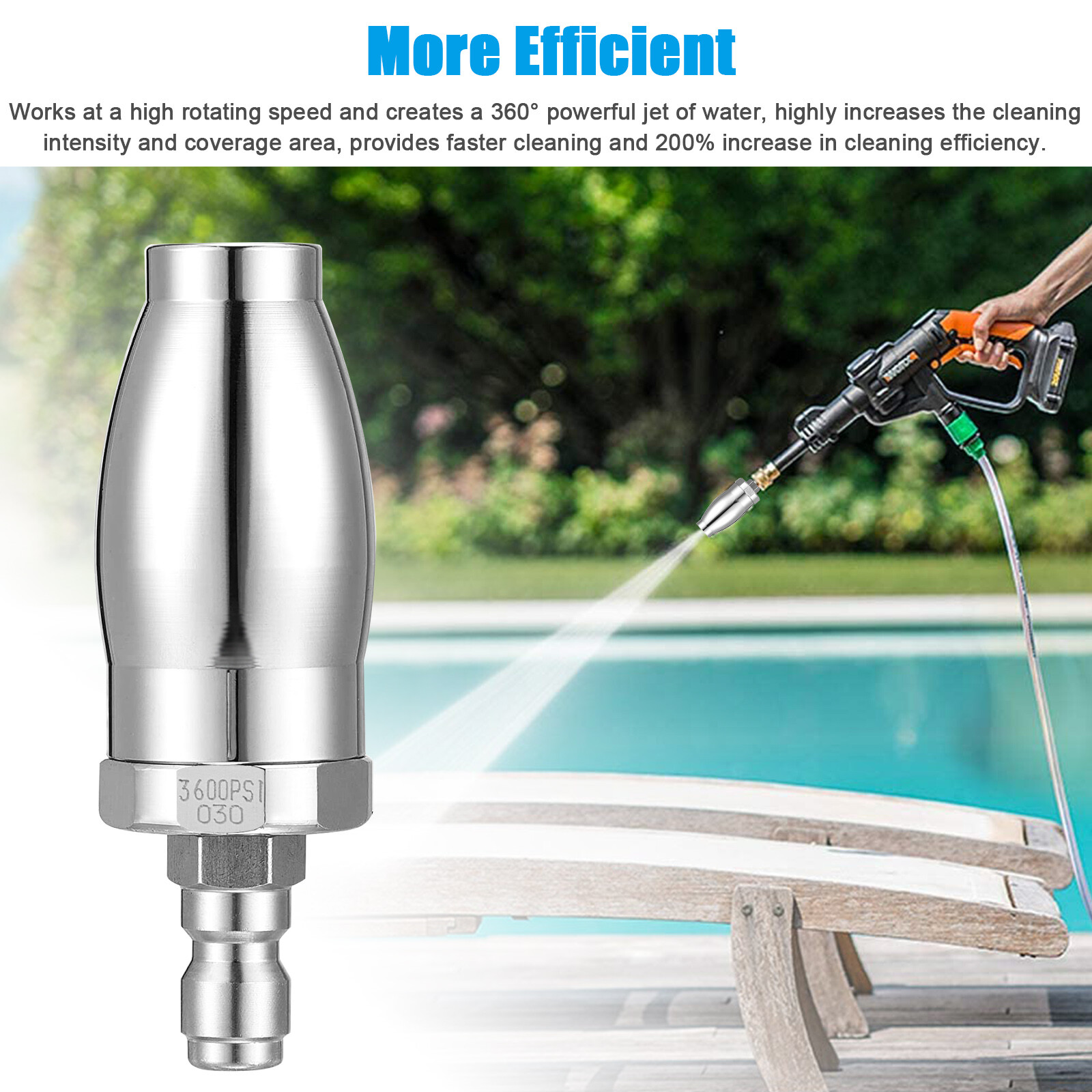 3600PSI Pressure Washer Turbo Rotating 3.0 GPM Nozzle w/1/4 Inch Quick Connect