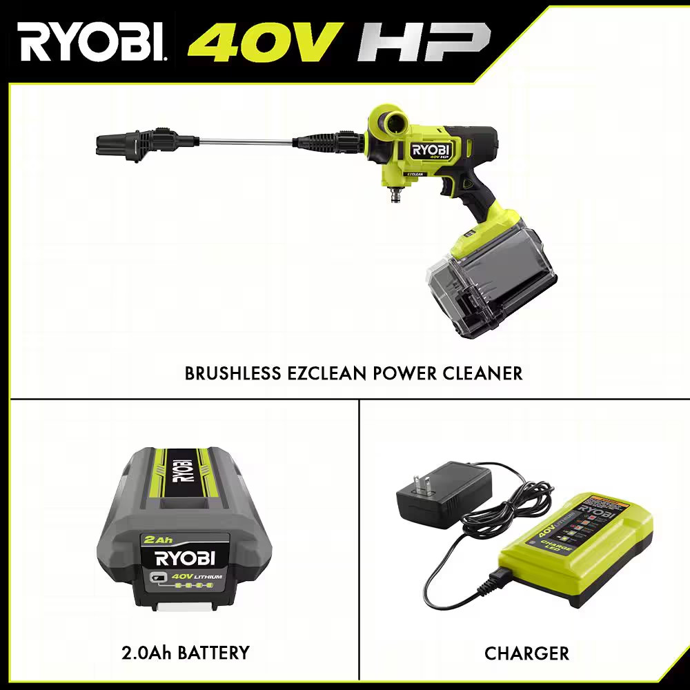 40V HP Brushless Ezclean 600 PSI 0.7 GPM Cordless Battery Cold Water Power Clean