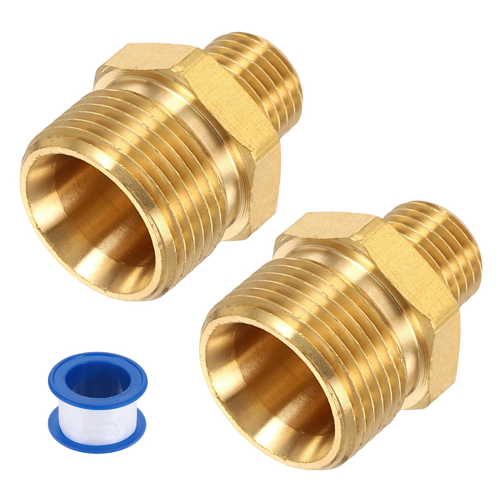 2Pcs Pressure Washer Adapter with Tape, G1/4″ Male to M22 15mm Male Brass
