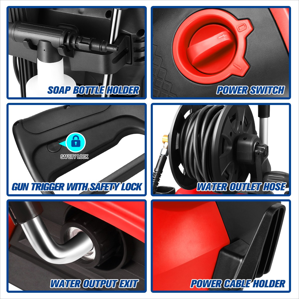 2176 PSI 2.4 GPM High-Pressure Electric Power Cleaner Car Washer Machine Red
