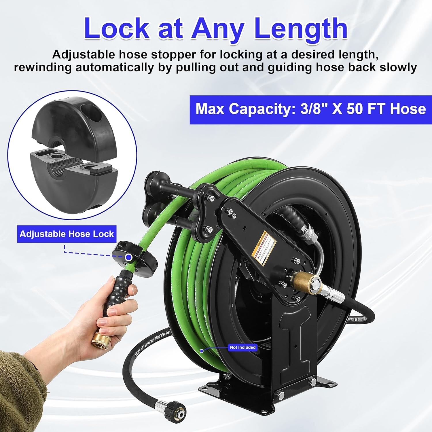 Automatic 50FT Heavy-Duty Hose Reel with 360° Inlet Joint – Perfect for Outdoors