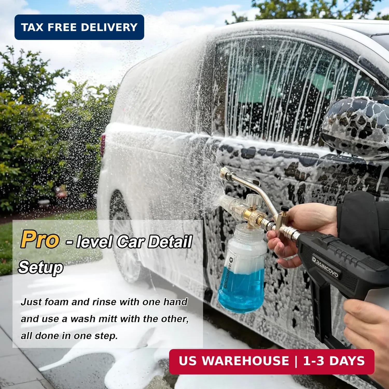 Raincovo Foam Cannon with Short Pressure Washer Gun, Dual Connector Accessories,