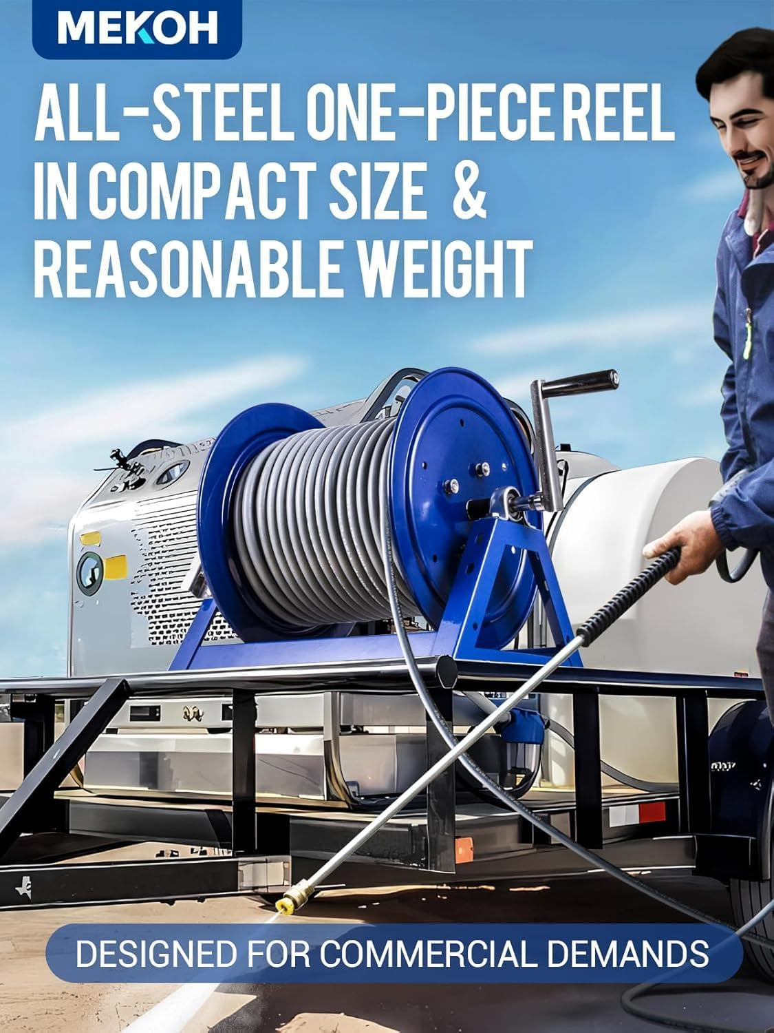MEKOH Pressure Washer Hose Reel 3/8″X350Ft, 5000PSI Hand Crank Power Washer Hose